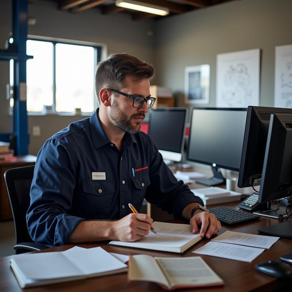 Mechanic studying for his ASE exam