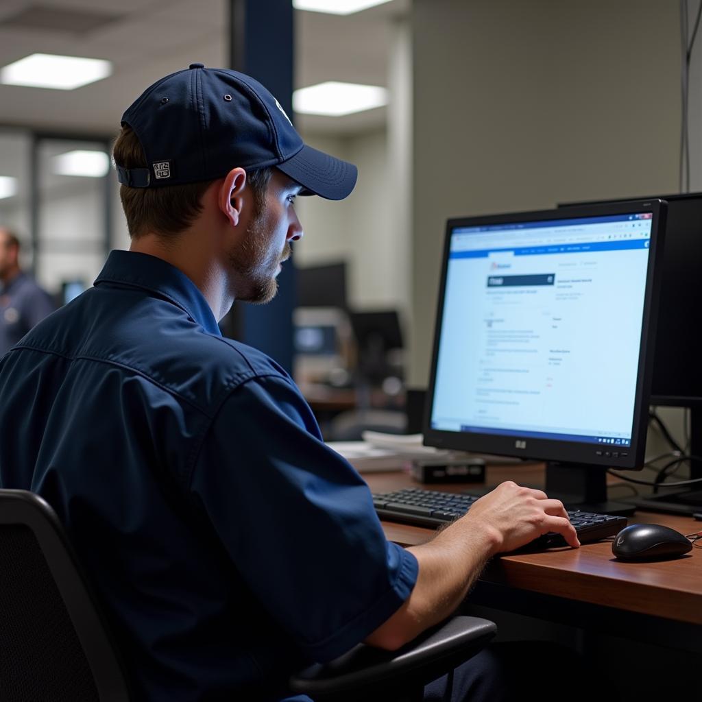 Mechanic Taking ASE Retest at Testing Center