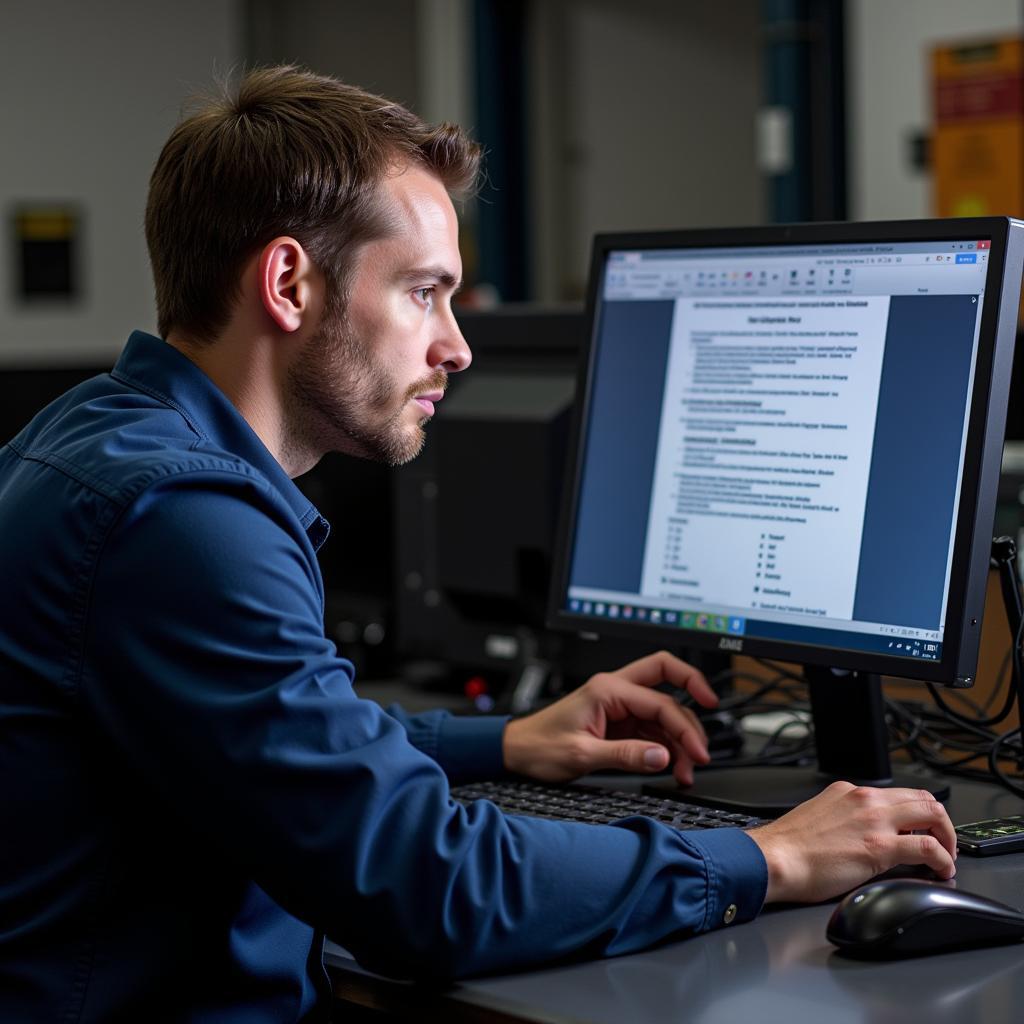 Mechanic Taking ASE Test