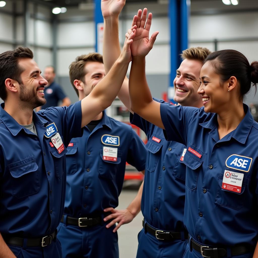 Mechanic Team Celebrating