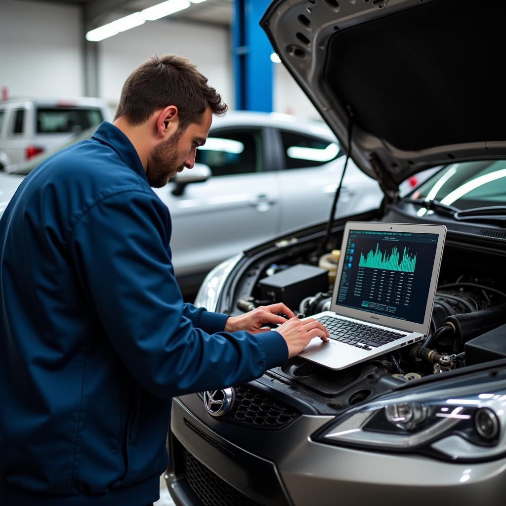 Mechanic Using Specialized Diagnostic Tools