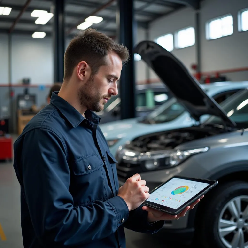 Mechanic Using Digital Tablet