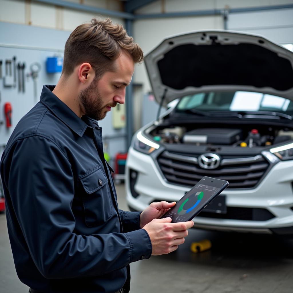 Mechanic Using Digital Tablet