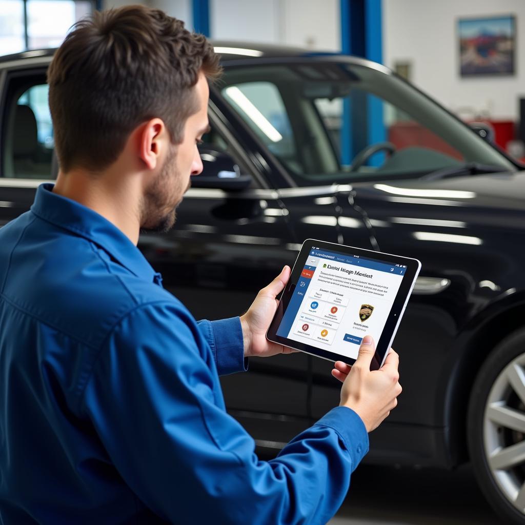 Mechanic Using Digital Tablet for Diagnostics