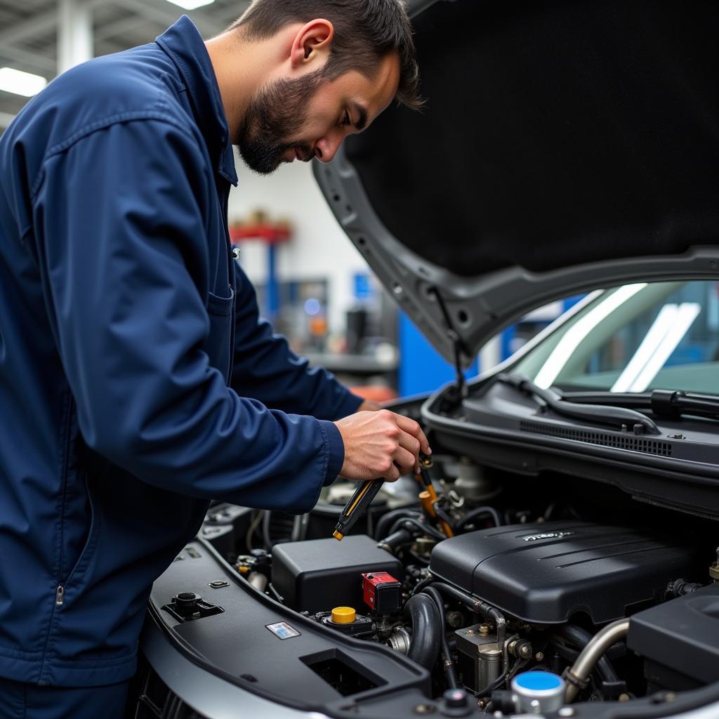 Mechanic inspecting a car engine