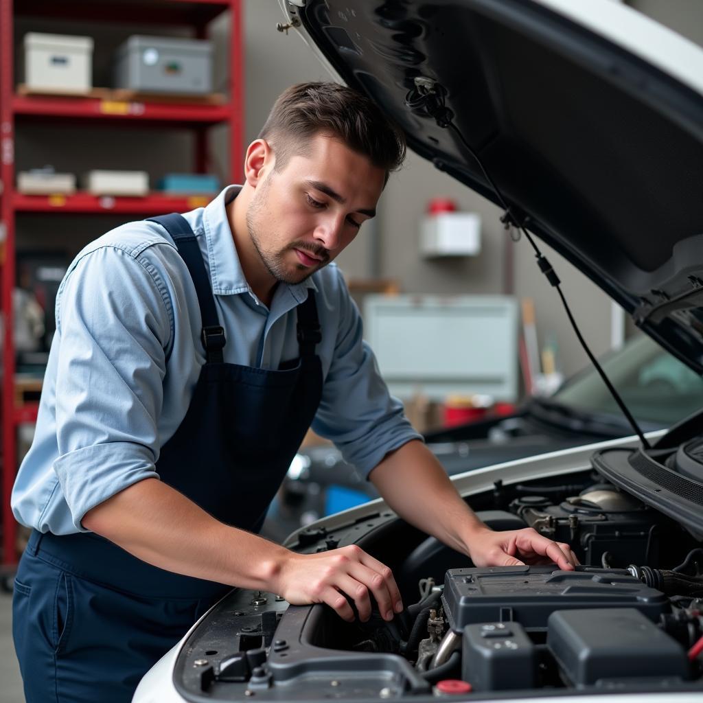 Mechanic Working on Car