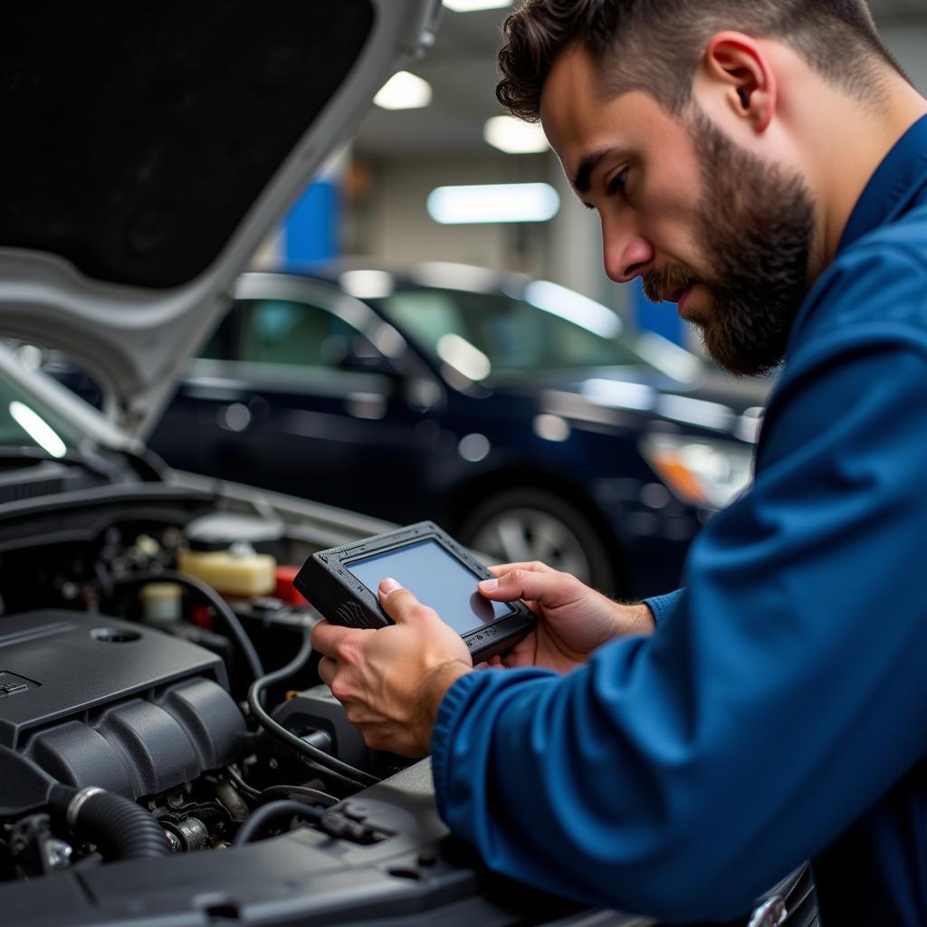 Mechanic Analyzing a Car Engine