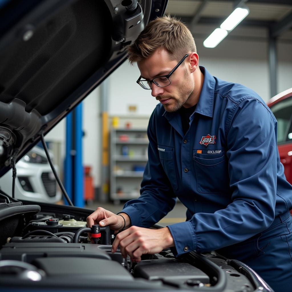 Mechanic Working on a Car's Engine