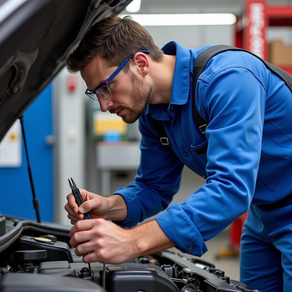 Mechanic Working on Car Engine