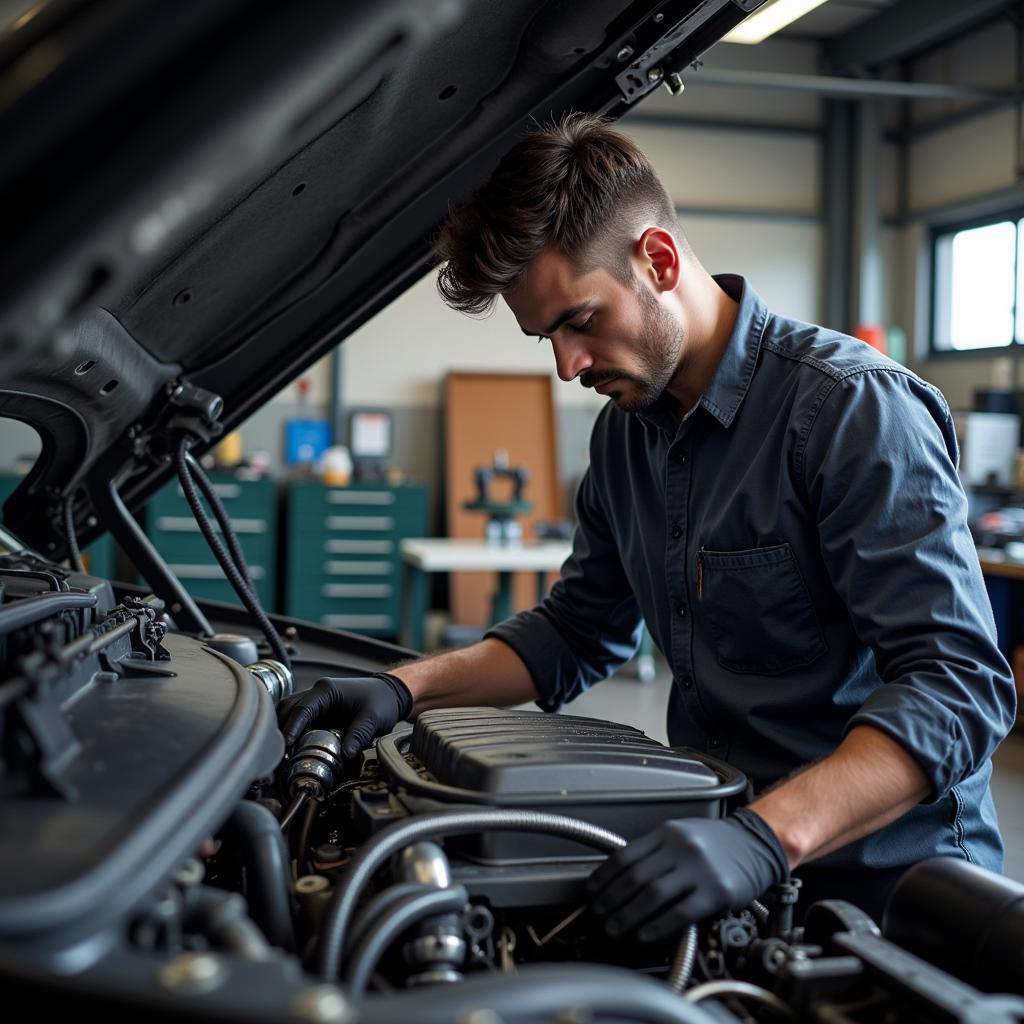 Mechanic Working on Car Engine