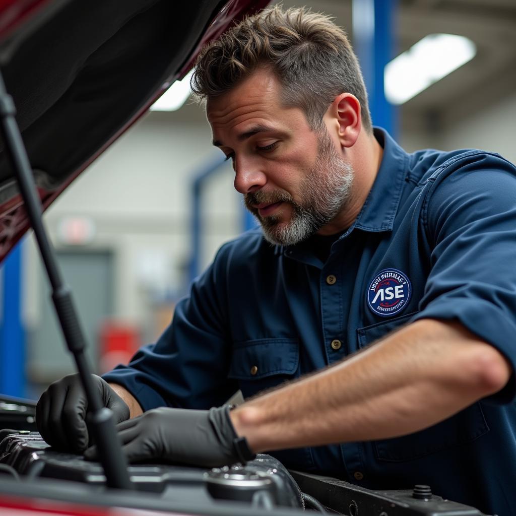 Mechanic Working on Car Engine