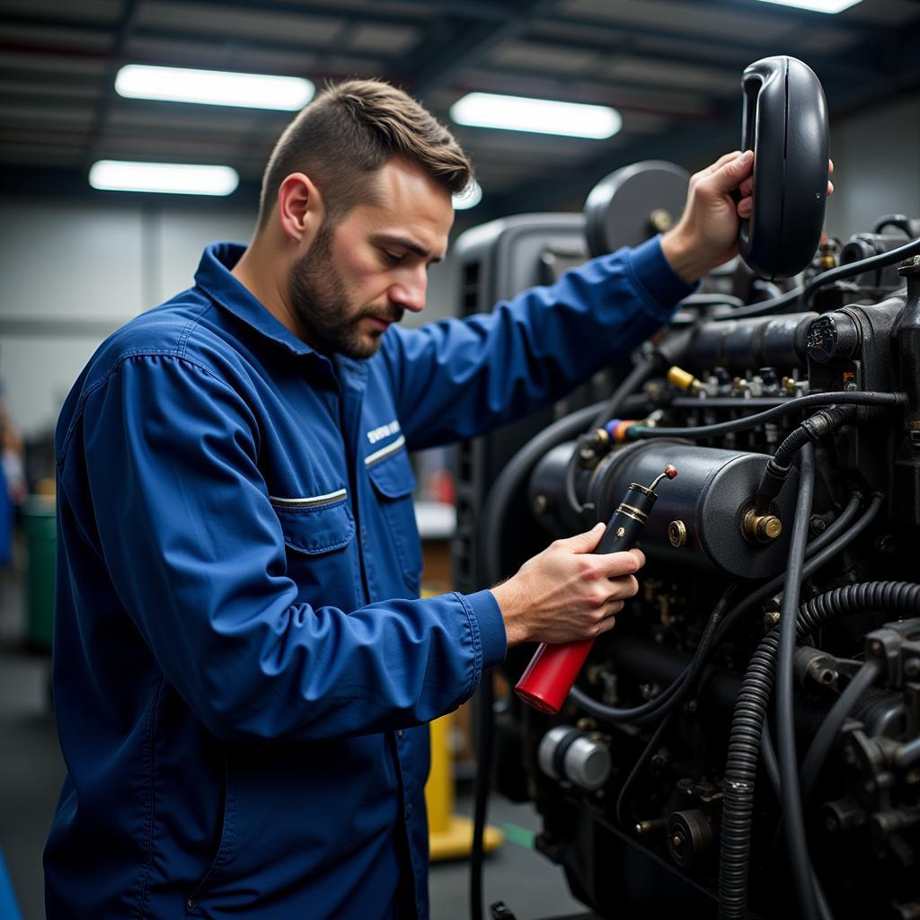 Mechanic Working on Diesel Engine