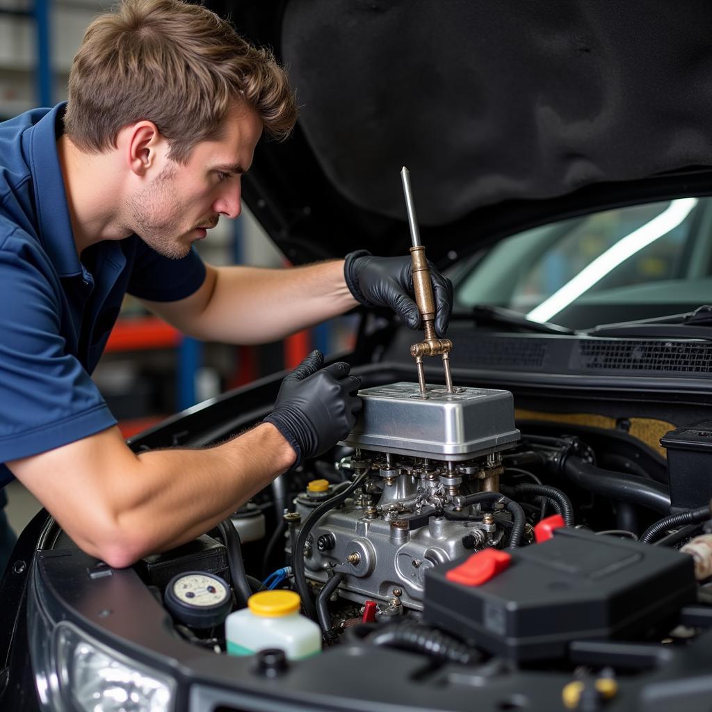 Mechanic Working on a GDI Engine