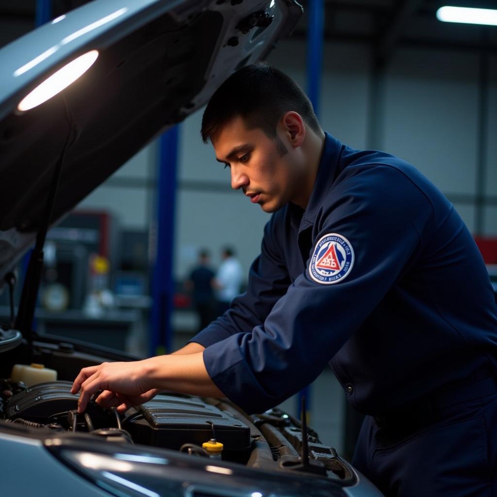 Mechanic Working Under Car Hood