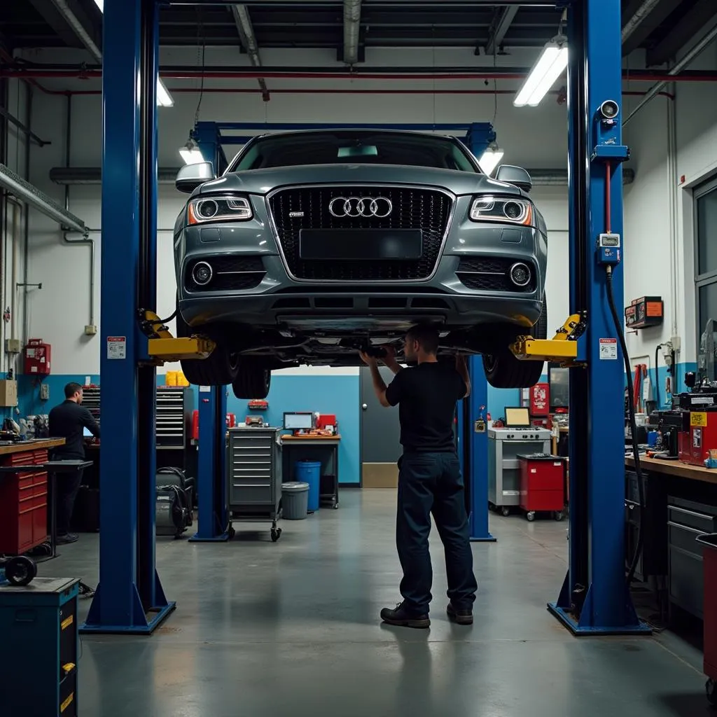 Mechanic Working Under Car in Shop