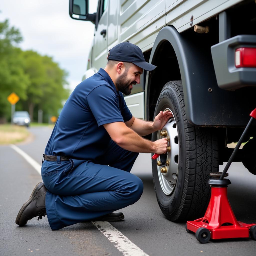 Mobile Mechanic Efficiently Changing a Flat Tire