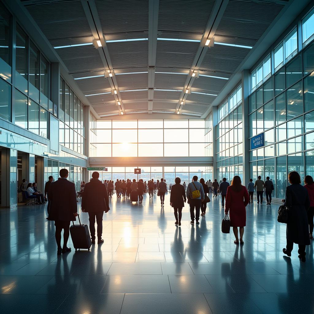 Passengers in a modern airport terminal