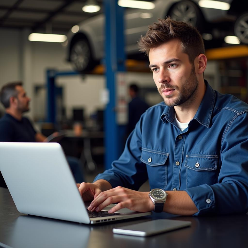 Man studying ASE certification materials online