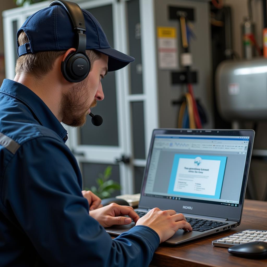 Technician Taking Online HVAC Test