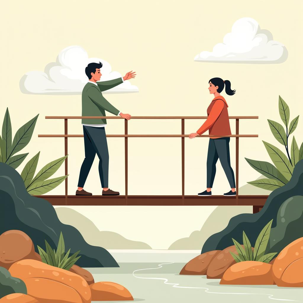 Open communication symbolized by two people building a bridge together