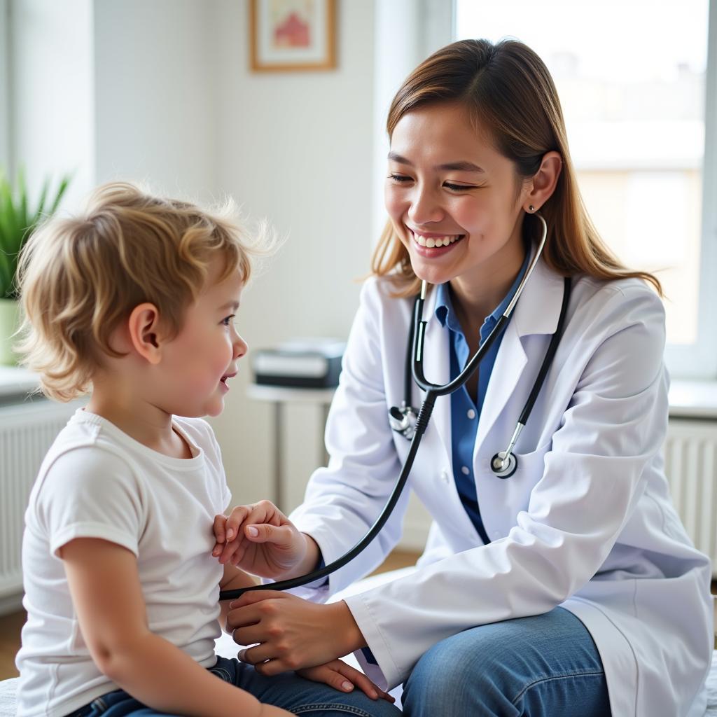 Pediatrician examining a child at the conference