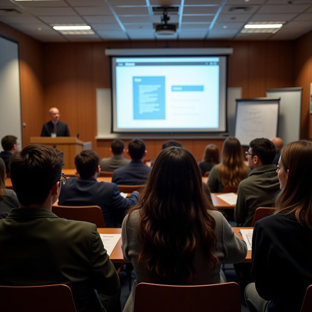 Students attending a pharmaceutical education seminar