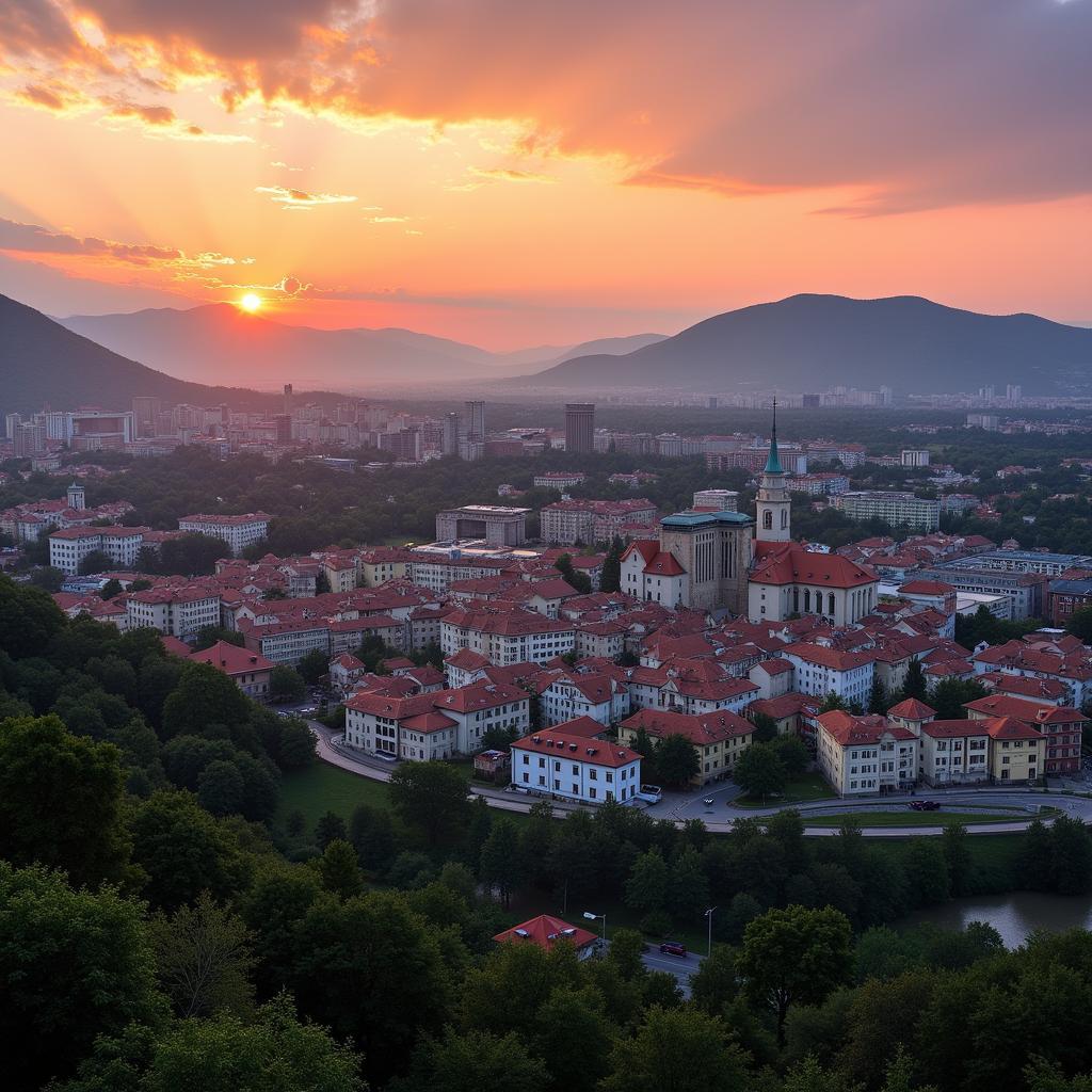 Piatra Neamt cityscape at sunset