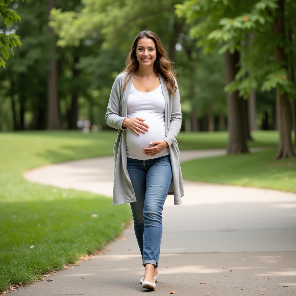 Pregnant Woman Walking in Comfortable Flats