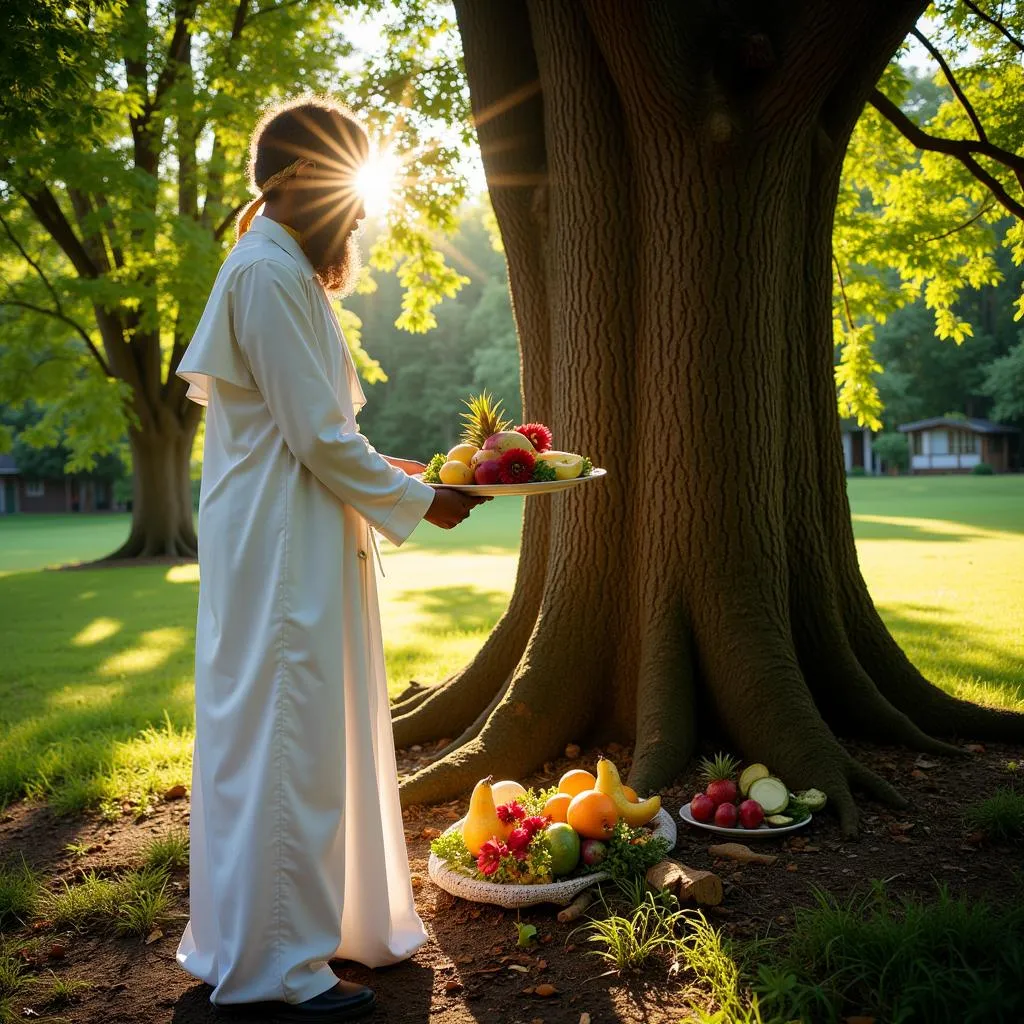 Santeria Practitioner Making an Offering