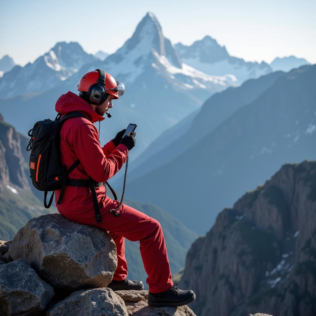 Satphone being used in a mountain rescue