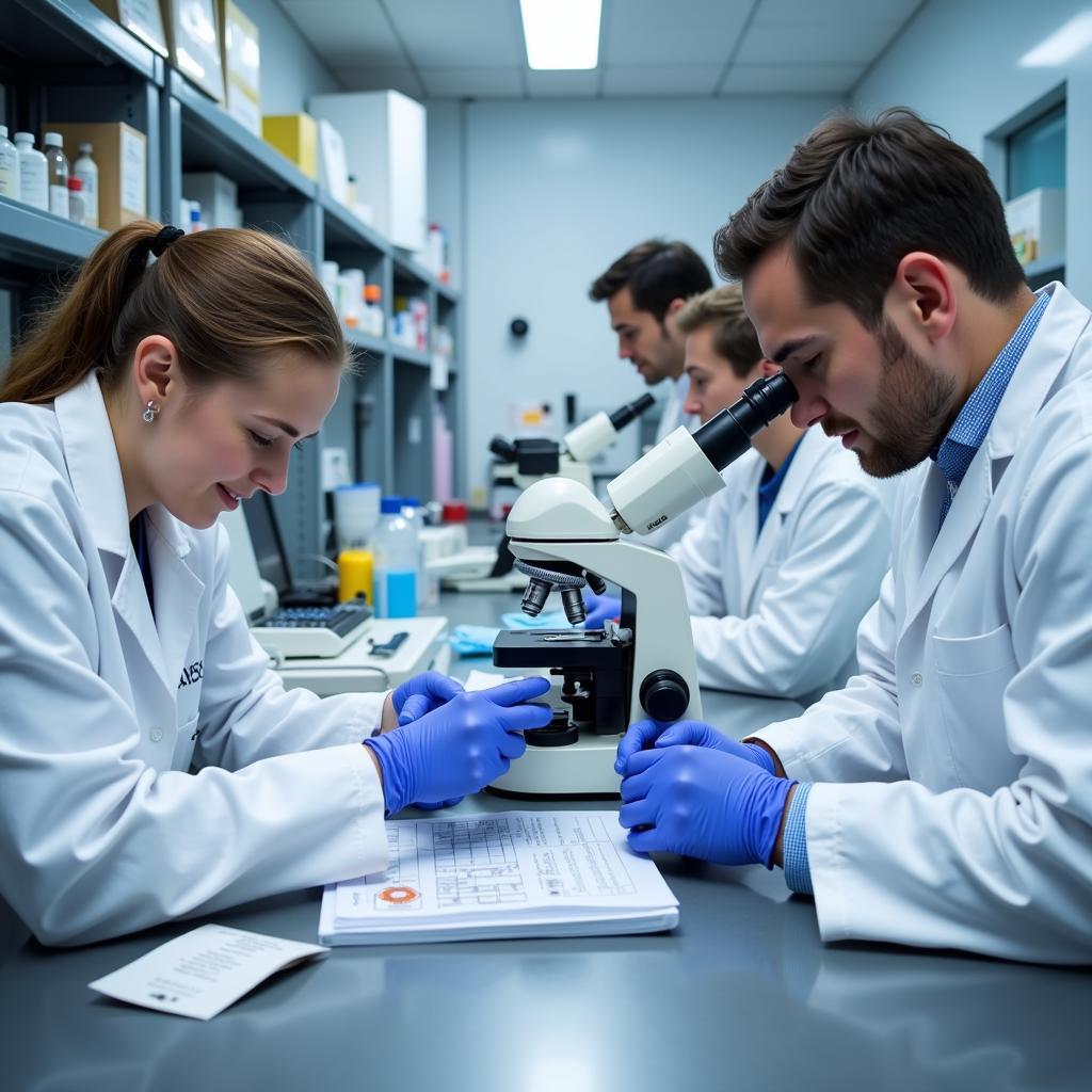 A laboratory setting with scientists conducting experiments