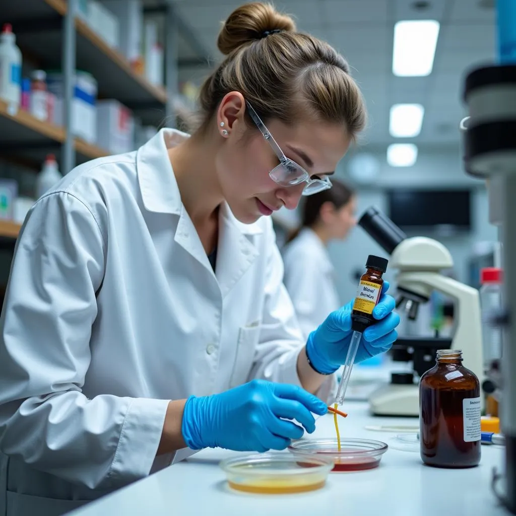 Scientist analyzing marine samples in the laboratory for antibiotic research