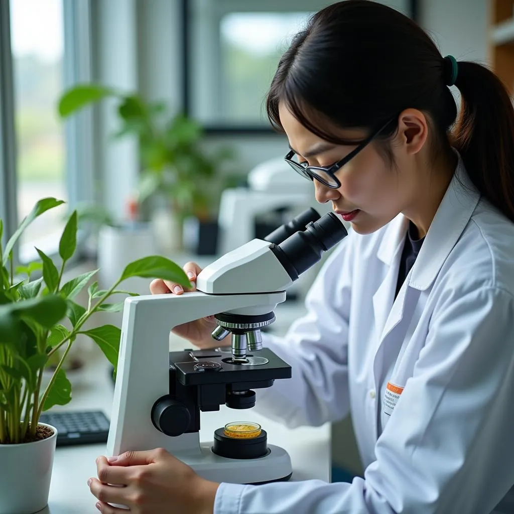 Scientist Studying Plant Extract in Lab