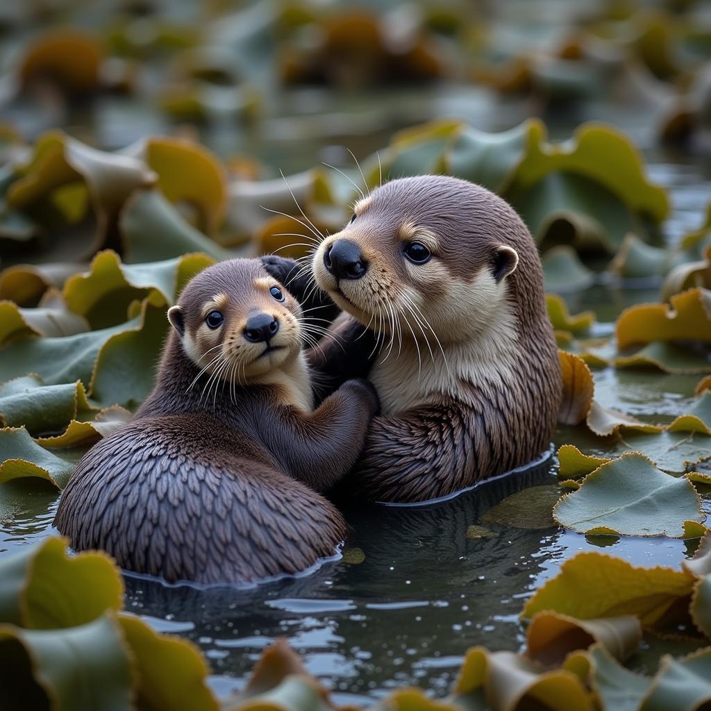 Sea Otter Family Grooming