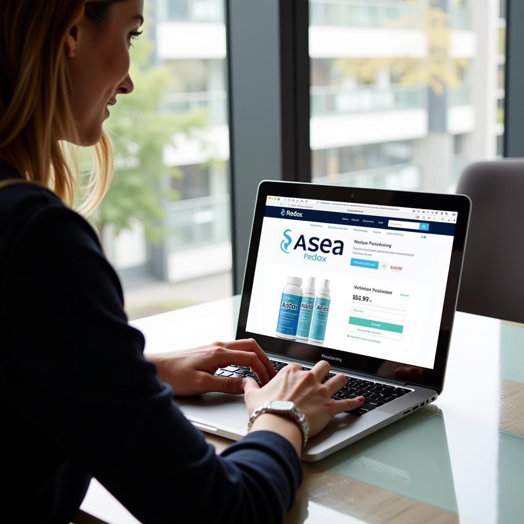 Person using a laptop searching for ASEA Redox online