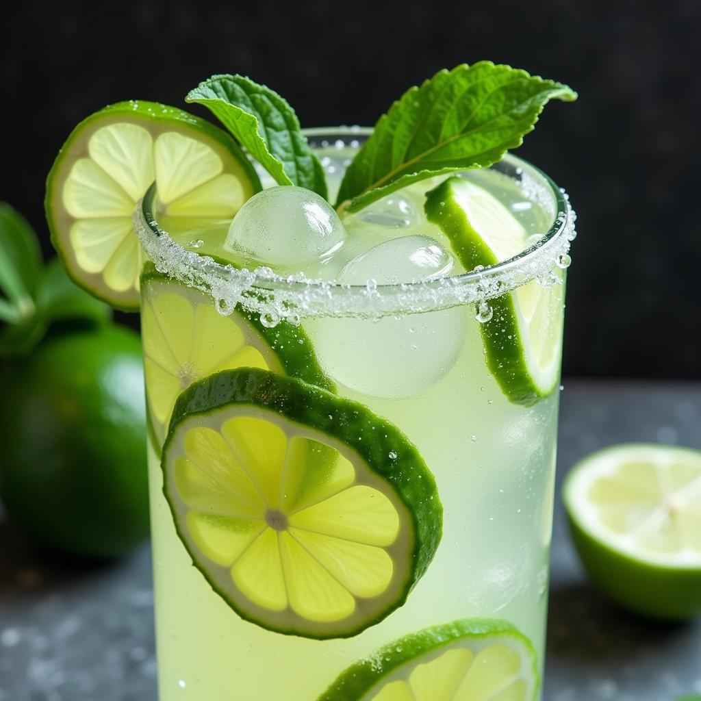 A glass of Agua de Limon con Pepino ready to be enjoyed