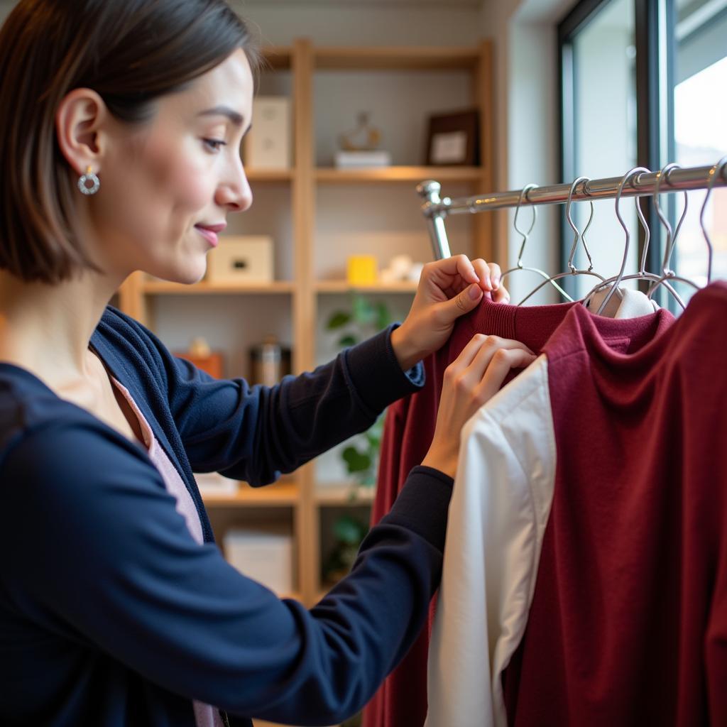 A Shopper Carefully Inspects a Product