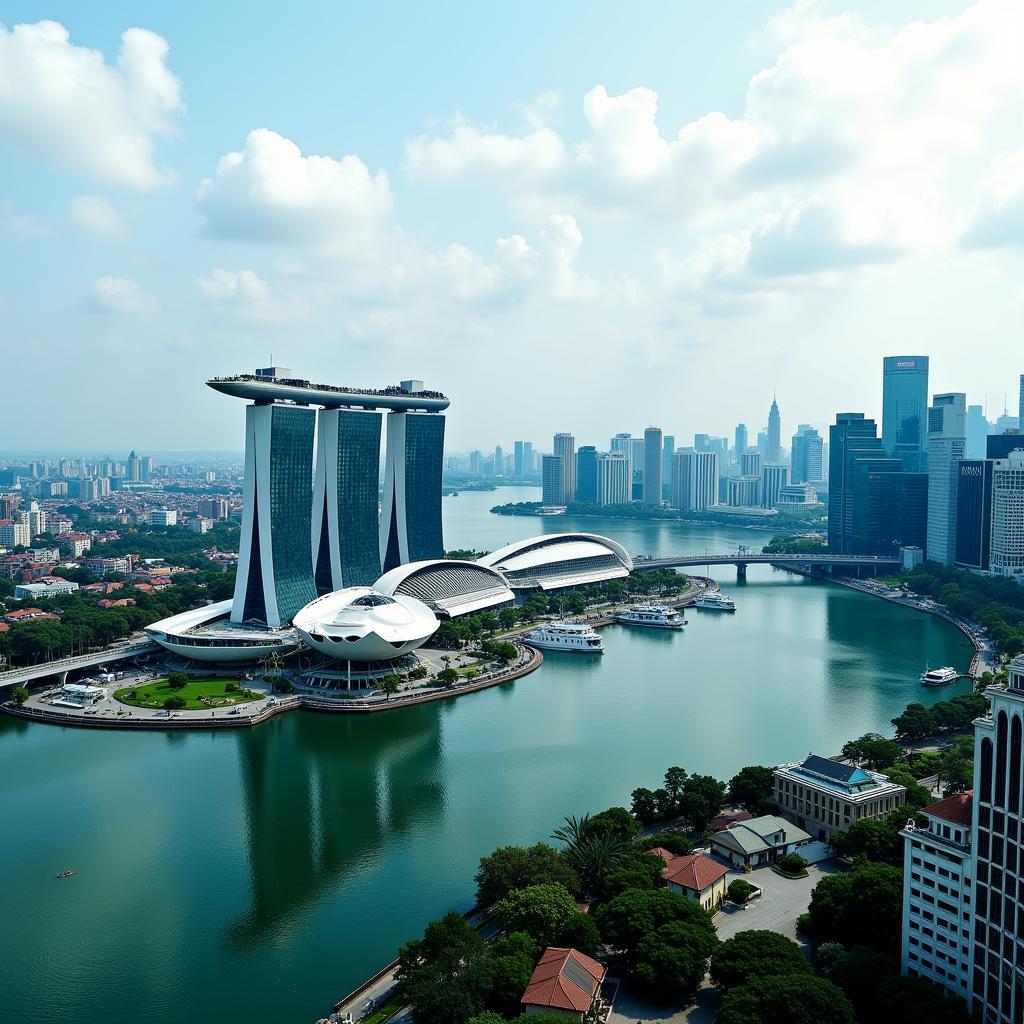 Singapore's financial district with skyscrapers and Marina Bay Sands