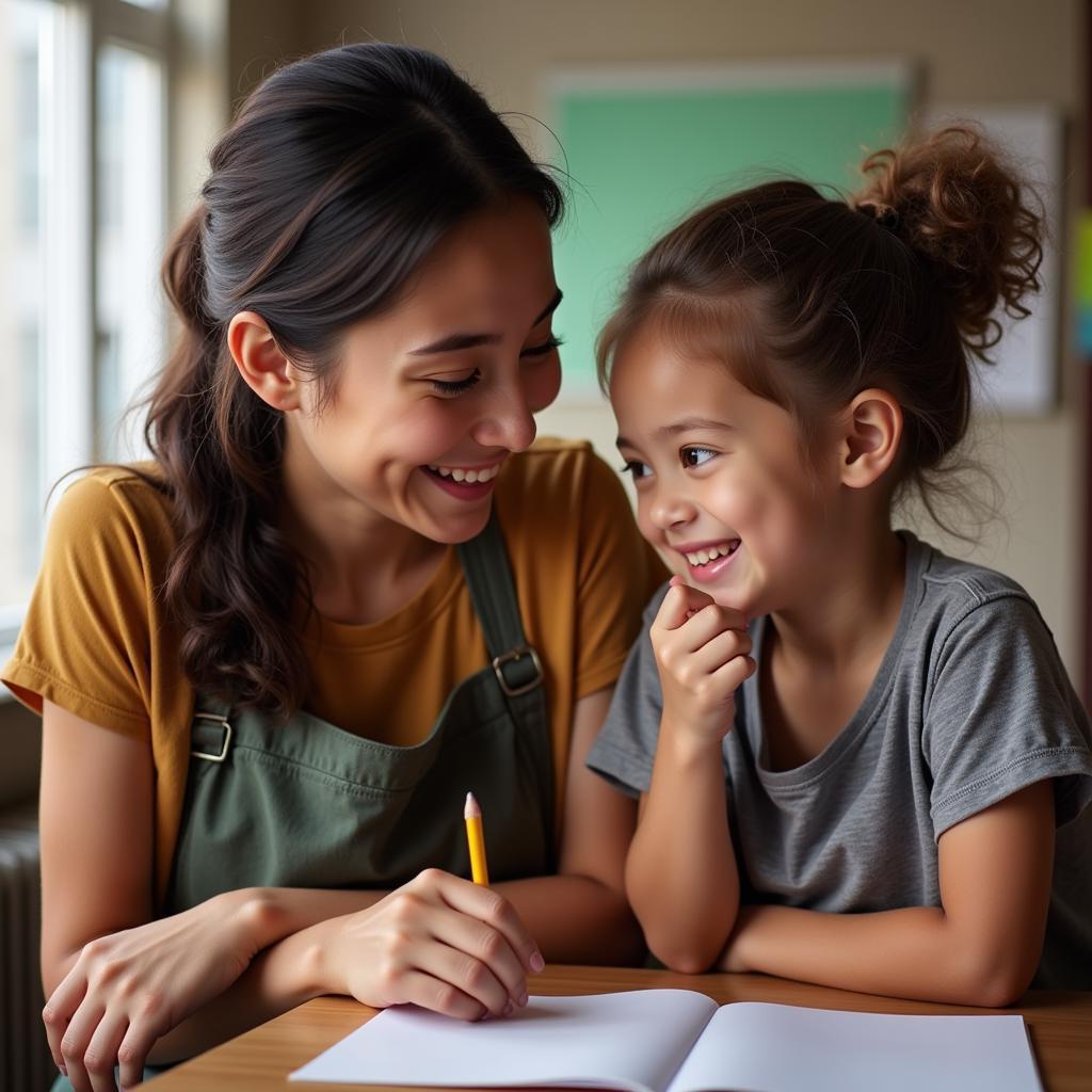 Social educational support worker and child smiling