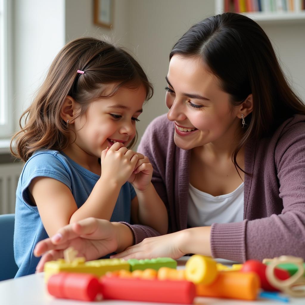 Social educational support worker assisting a child