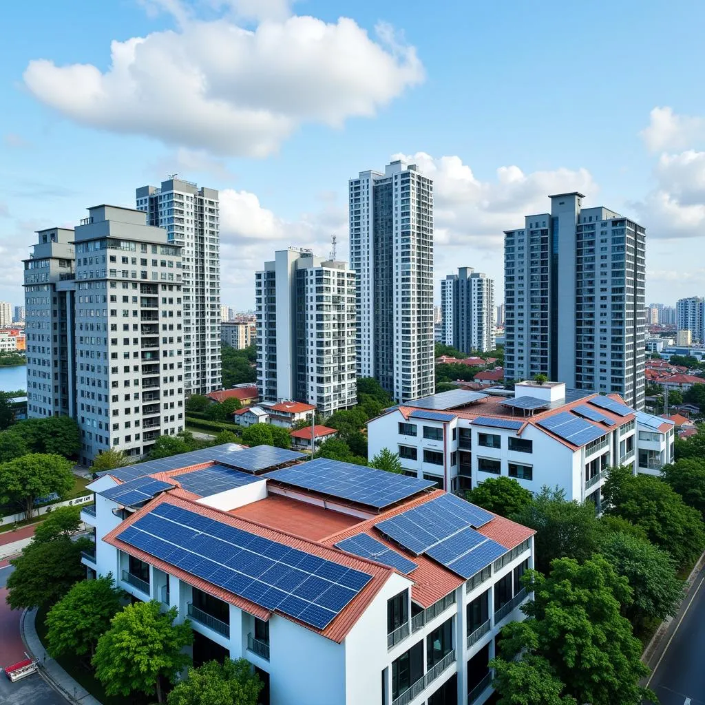 Solar Panels on Southeast Asian Cityscape