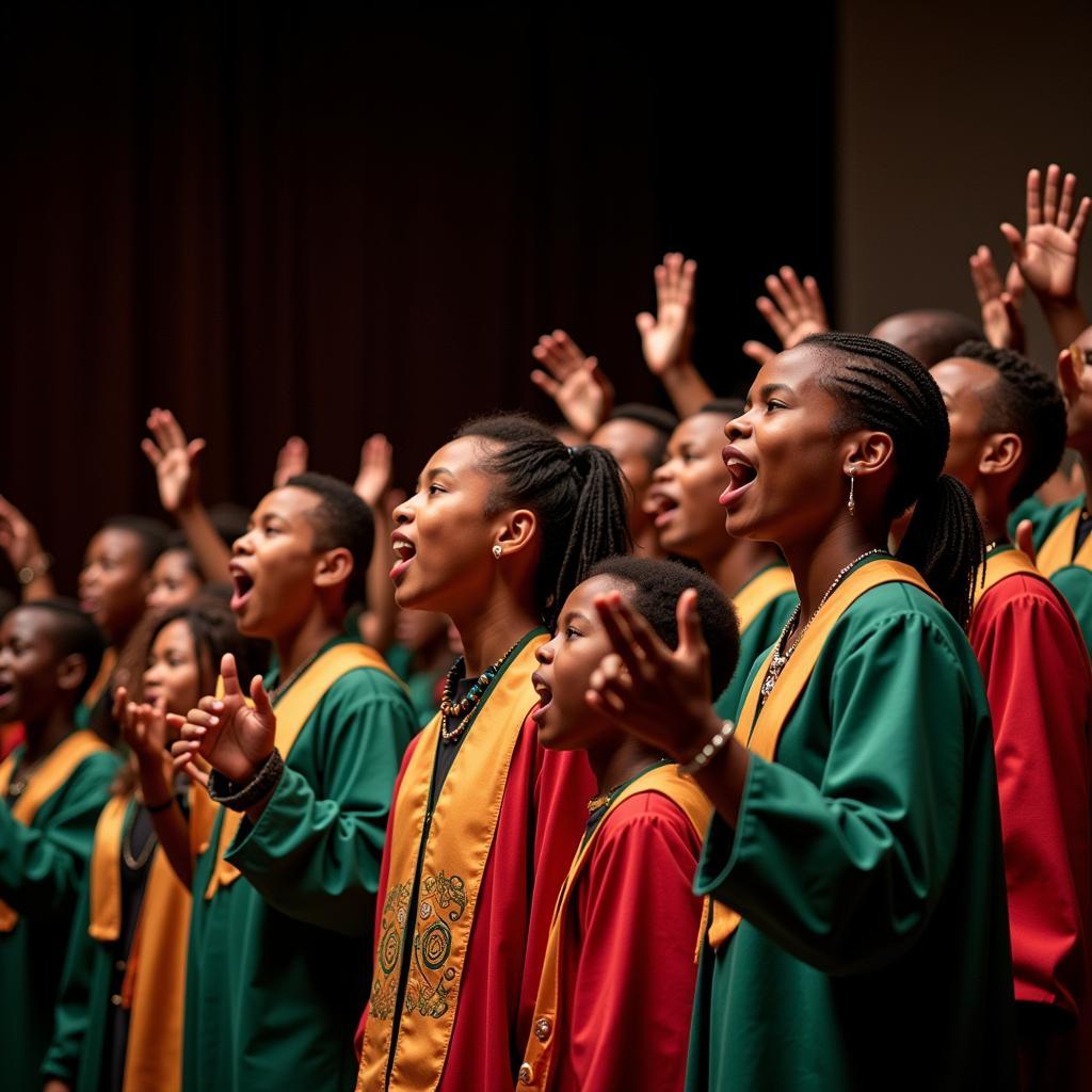 A vibrant choir celebrating through song in a South African church