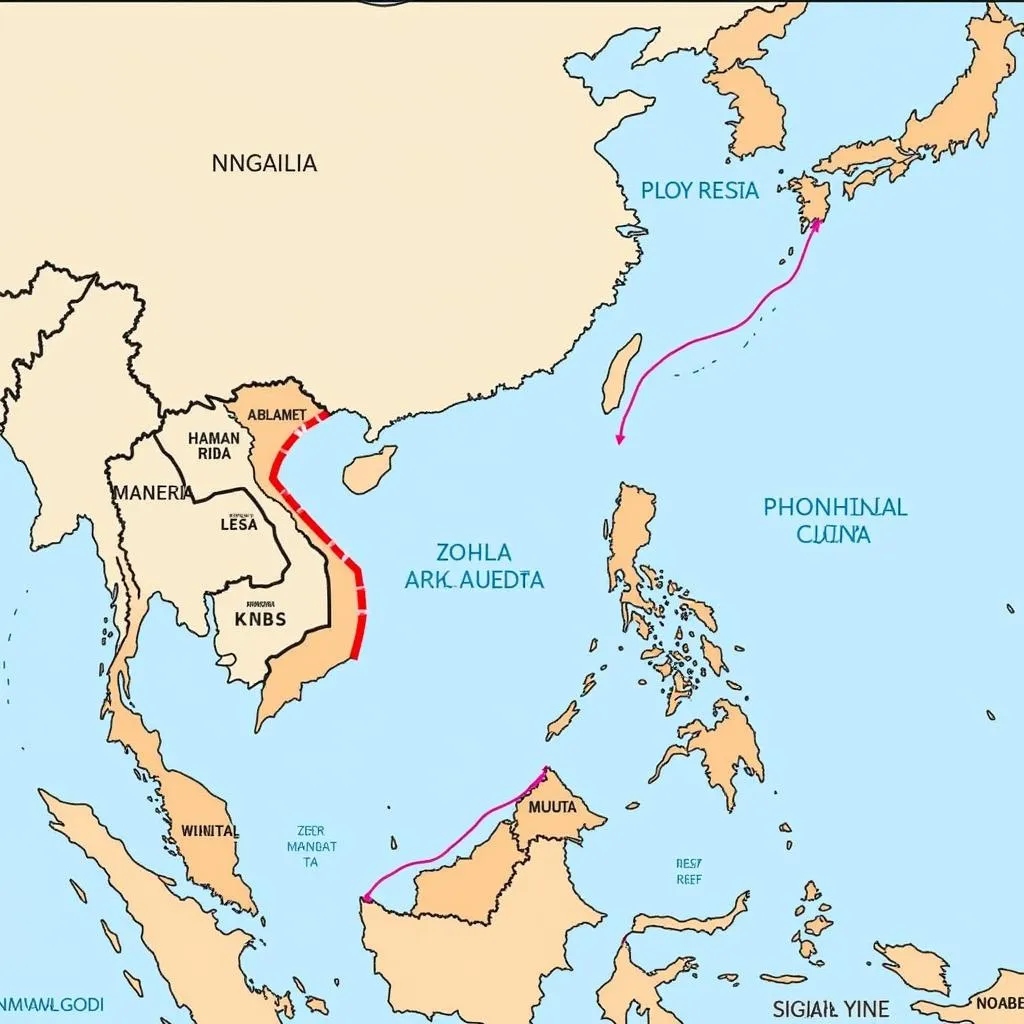 Map of South China Sea with Disputed Territories