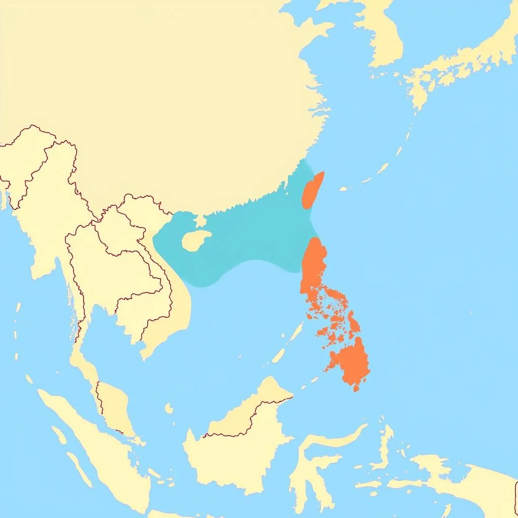 South China Sea Map with Disputed Areas