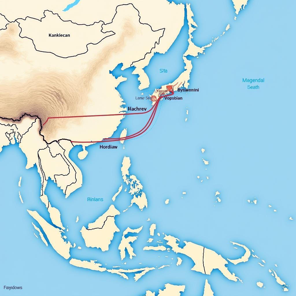 Map highlighting major shipping routes in the South China Sea