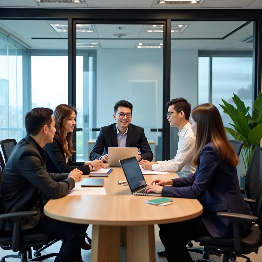 Business meeting taking place in Southeast Asia