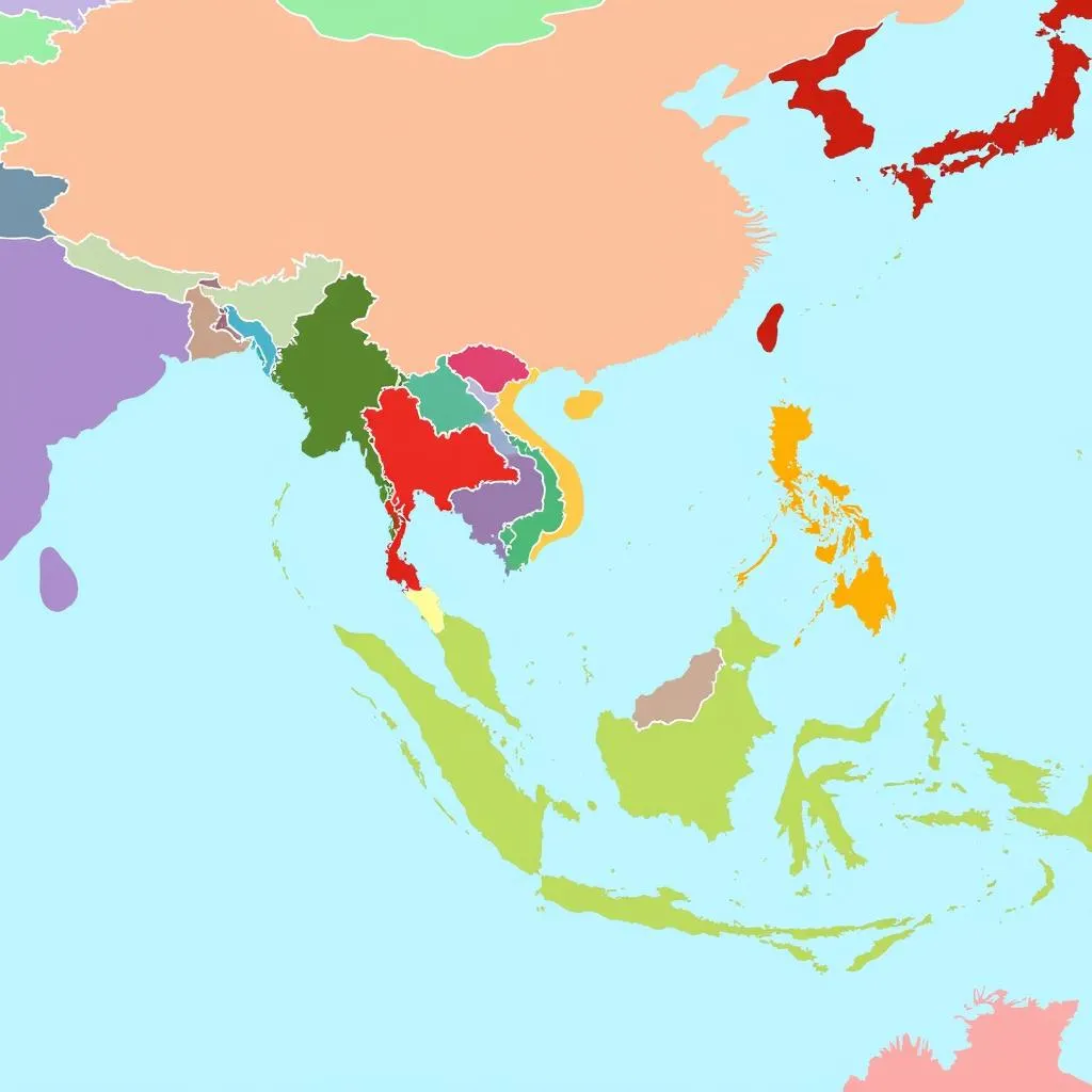 Southeast Asia map with highlighted countries