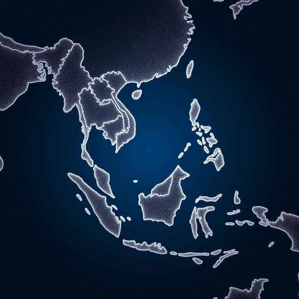 Southeast Asia Map with Digital Network Overlay