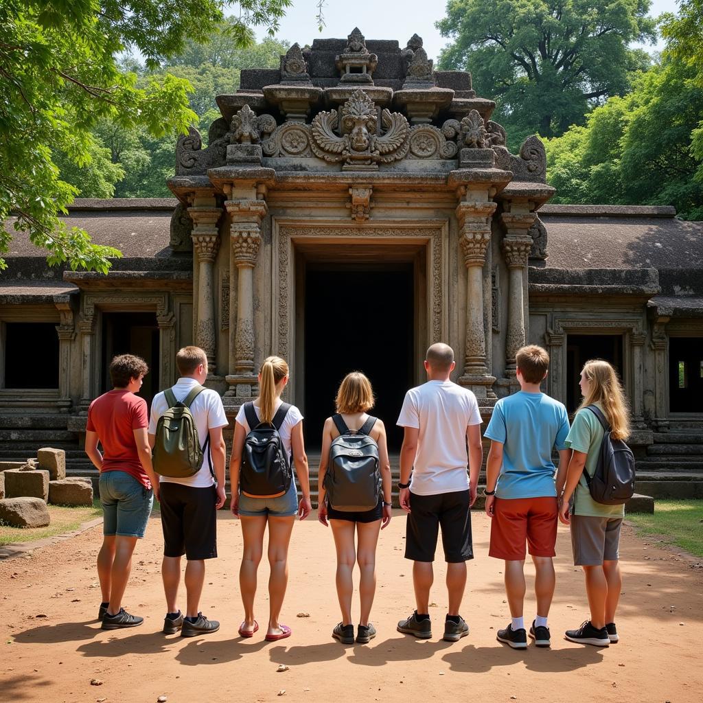 Travelers Exploring Ancient Temple