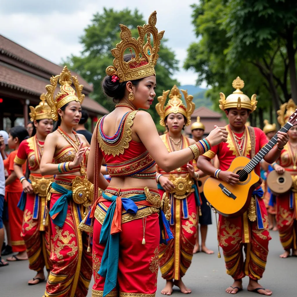 Performers in Traditional Attire at a Southeast Asian Cultural Festival